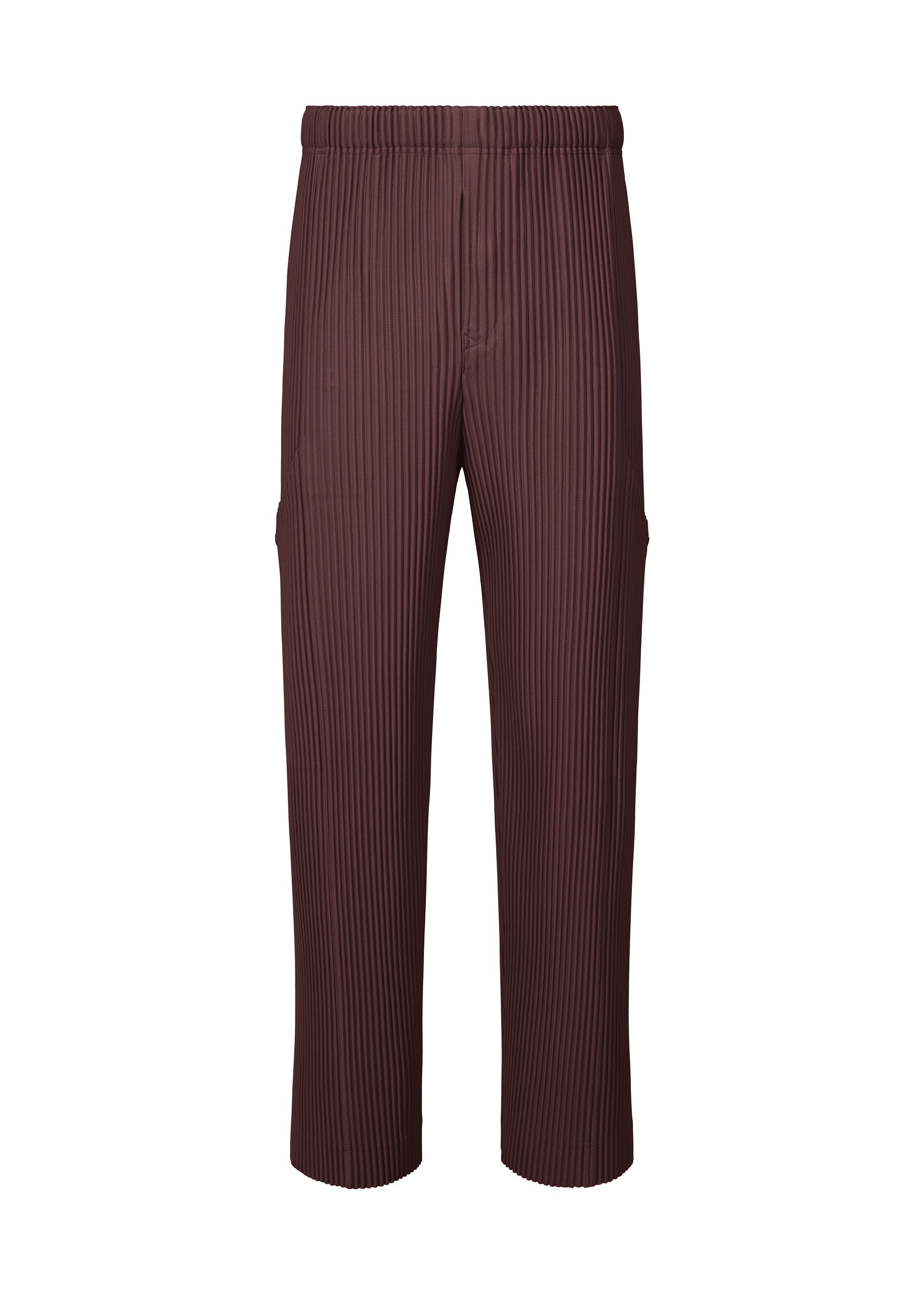 A product shot of the HOMME PLISSÉ ISSEY MIYAKE QUARRY trousers in wine purple (86).