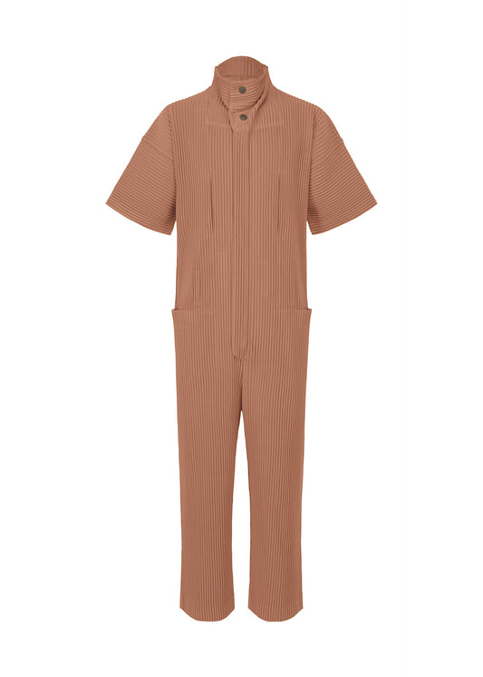 A product shot of the HOMME PLISSÉ ISSEY MIYAKE PLEATS BOTTOMS 1 jumpsuit in vanadinite red (26).
