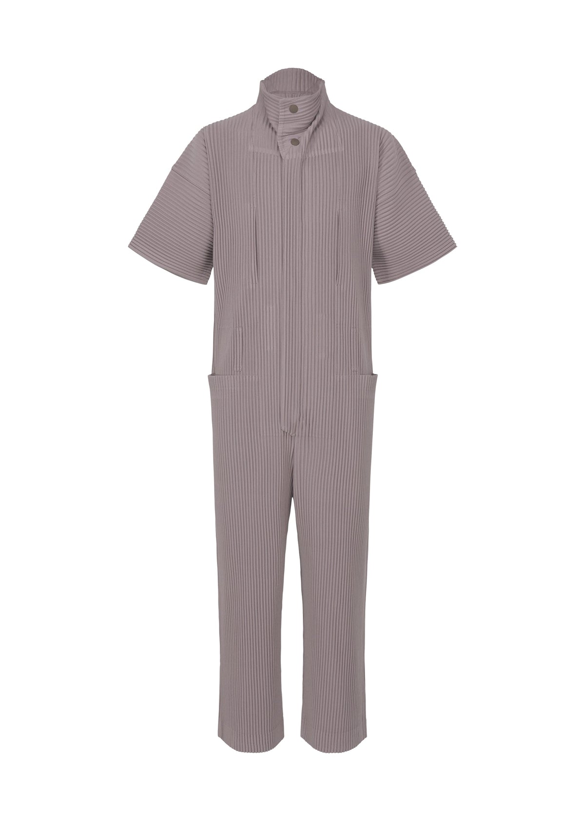 A product shot of the HOMME PLISSÉ ISSEY MIYAKE PLEATS BOTTOMS 1 jumpsuit in burnt purple (85).