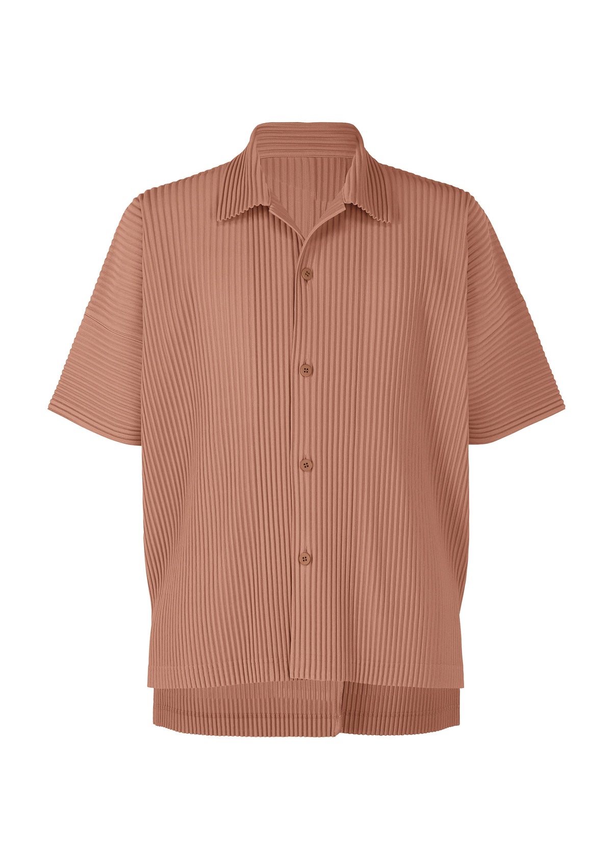 A product shot of the HOMME PLISSÉ ISSEY MIYAKE MONTHLY COLORS JULY shirt in vanadinite red.