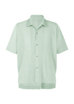 A product shot of the HOMME PLISSÉ ISSEY MIYAKE MONTHLY COLORS JULY shirt in sericite blue.
