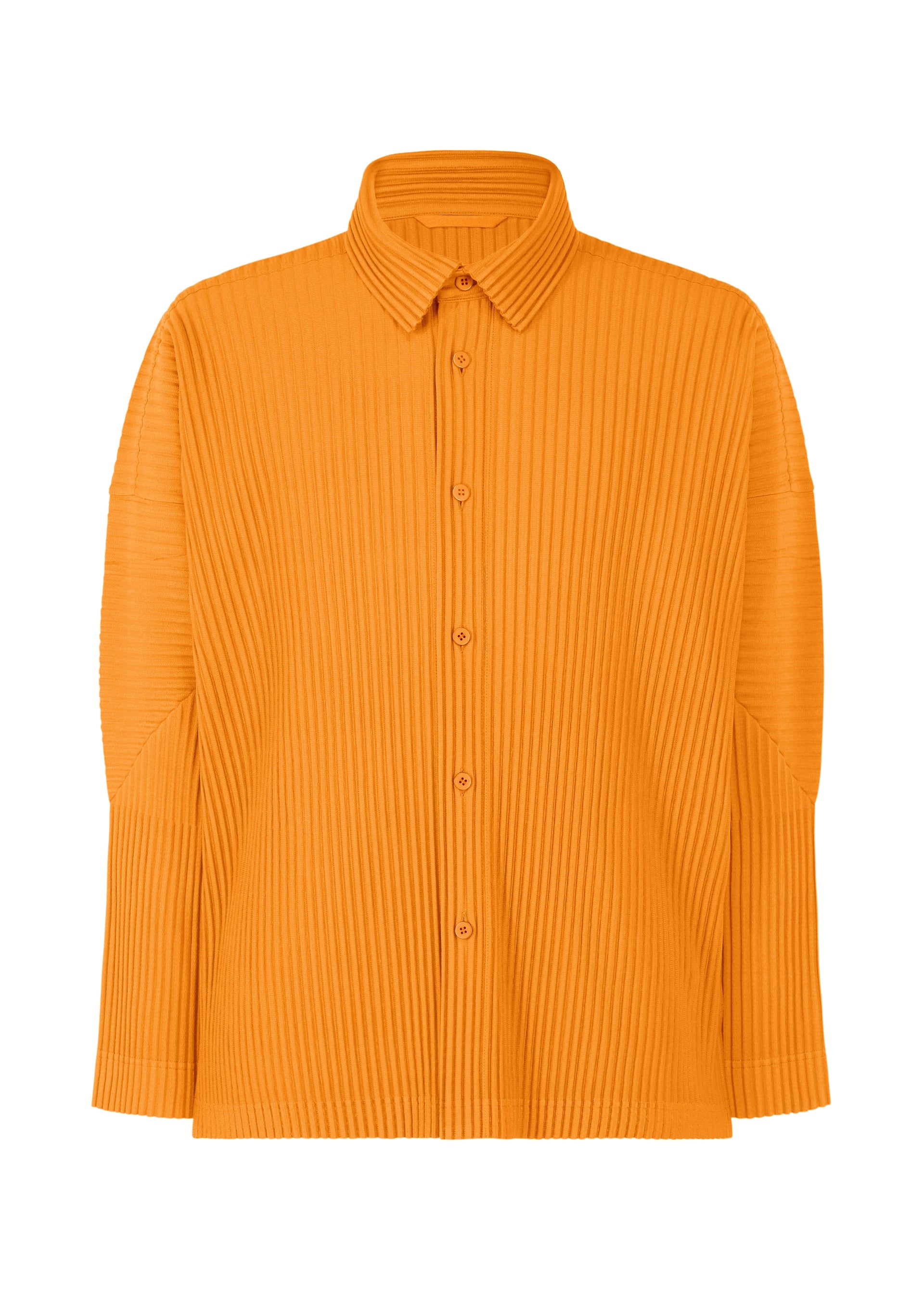 A product shot of the HOMME PLISSÉ ISSEY MIYAKE MONTHLY COLORS OCTOBER shirt in orpiment orange (33).