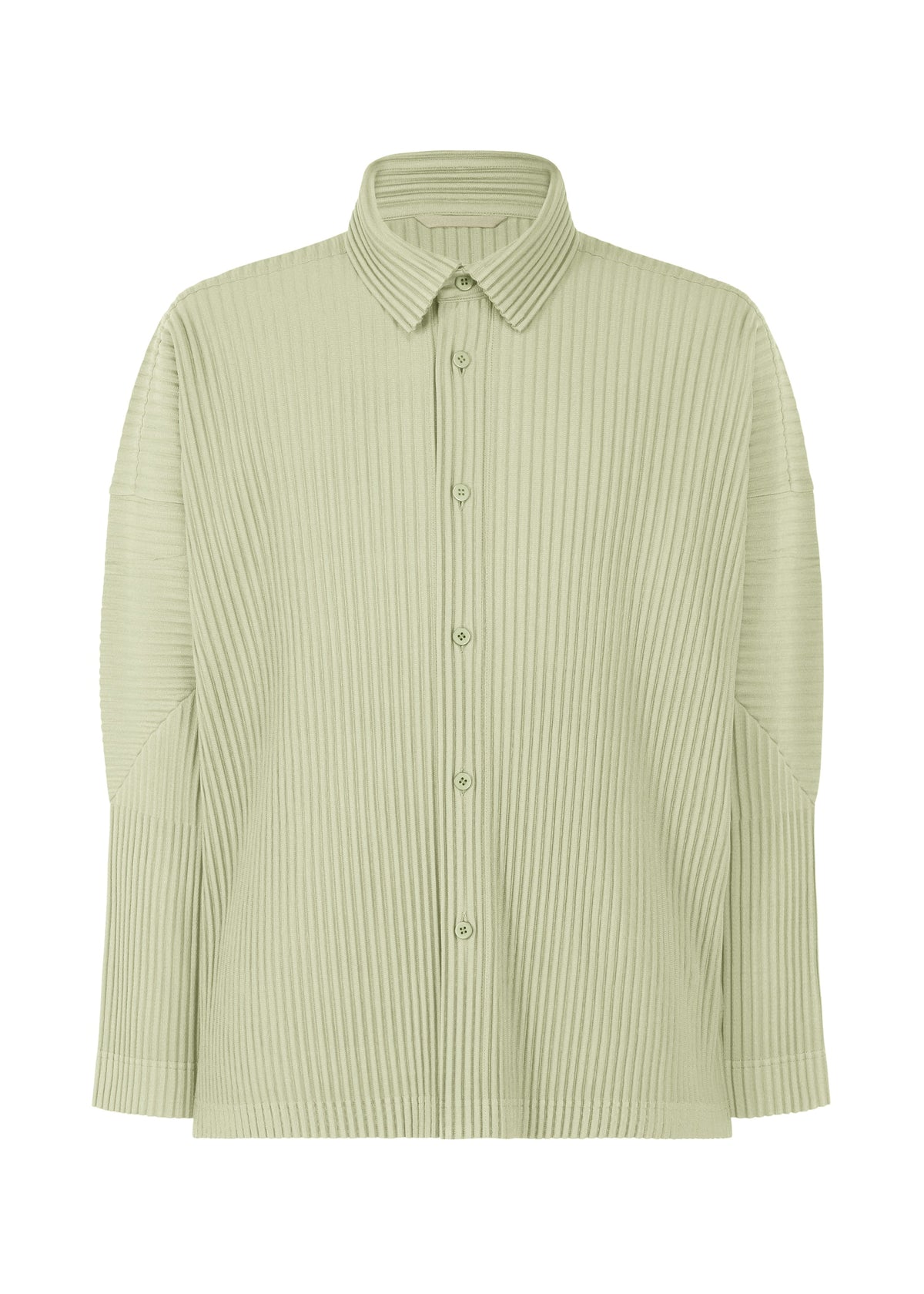 A product shot of the HOMME PLISSÉ ISSEY MIYAKE MONTHLY COLORS OCTOBER shirt in wavellite green (61).
