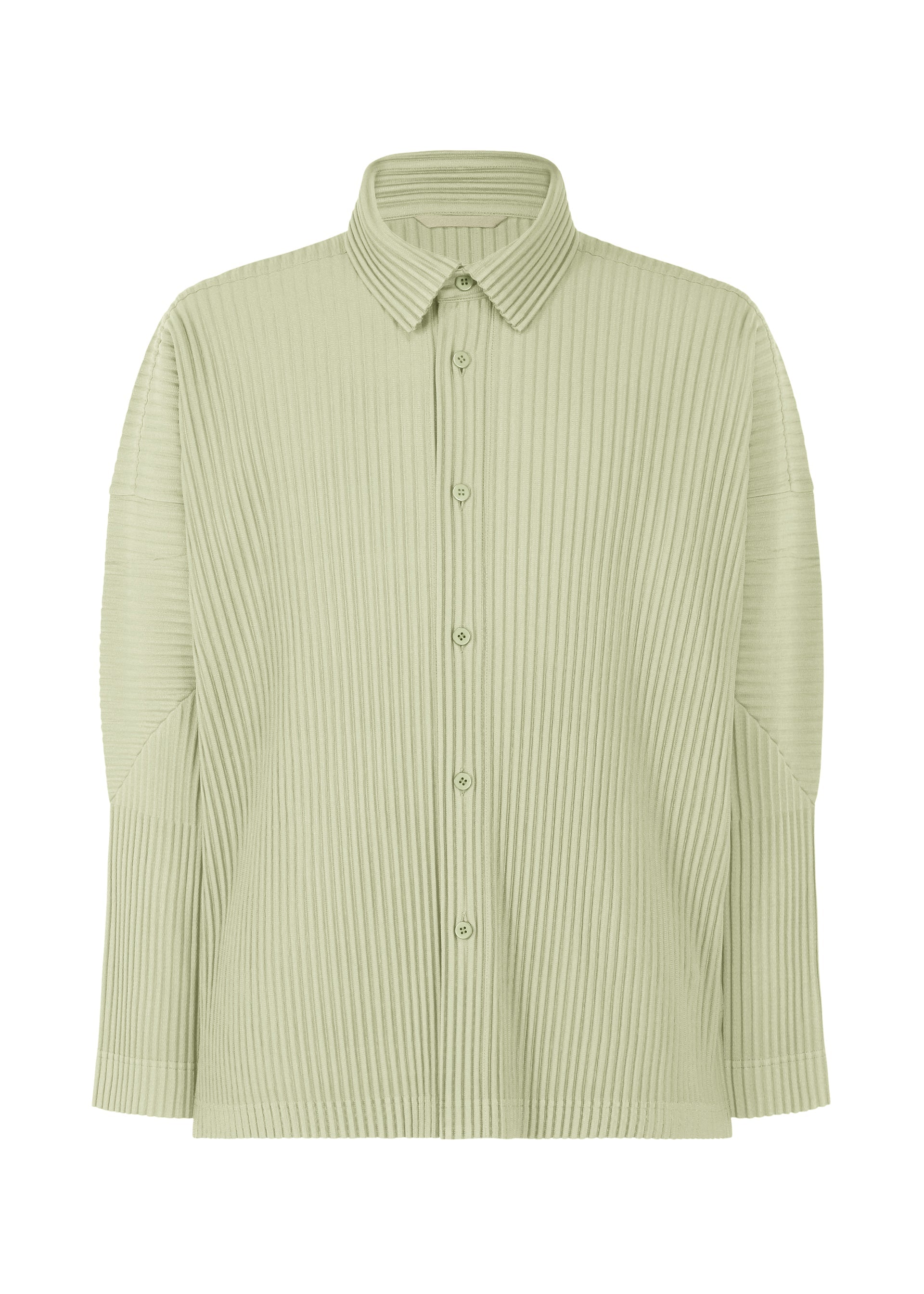 A product shot of the HOMME PLISSÉ ISSEY MIYAKE MONTHLY COLORS OCTOBER shirt in wavellite green (61).