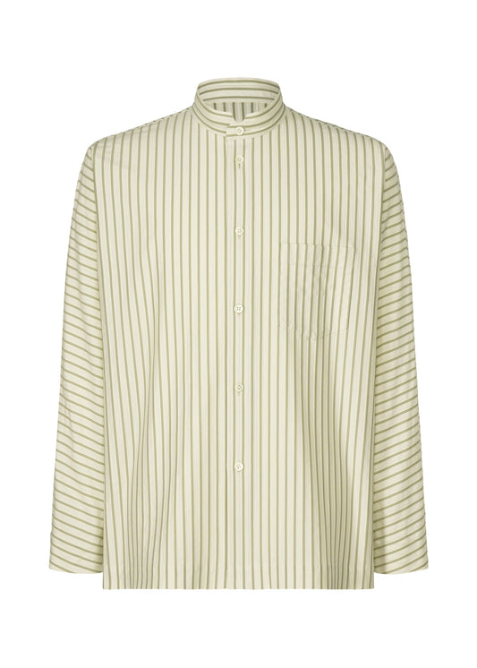 A product shot of the HOMME PLISSÉ ISSEY MIYAKE STRIPE JERSEY SHIRT clothing in white (01).