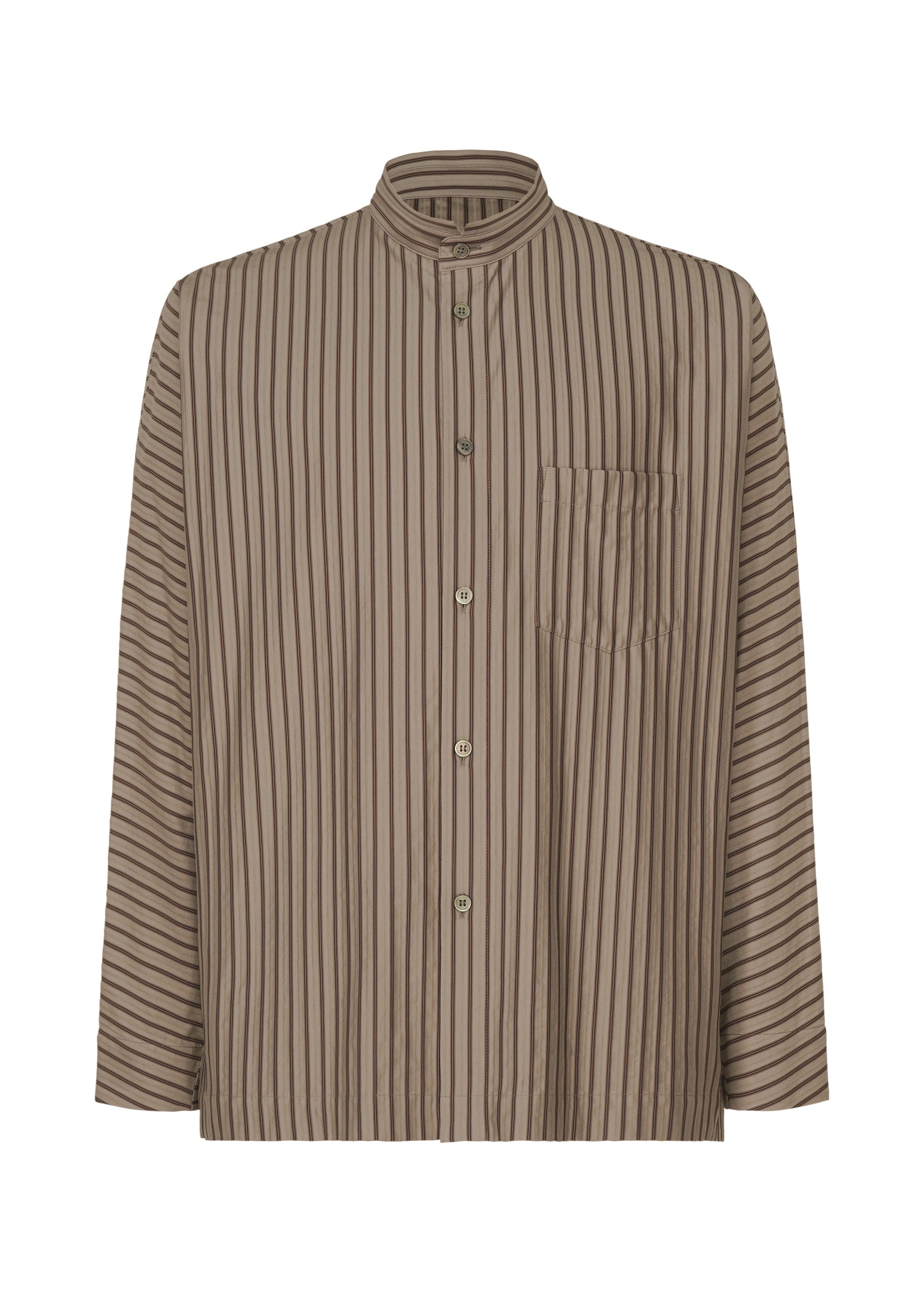 A product shot of the HOMME PLISSÉ ISSEY MIYAKE STRIPE JERSEY SHIRT clothing in grey (12).