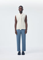 A model wears the HOMME PLISSÉ ISSEY MIYAKE MONTHLY COLORS SEPTEMBER top.
