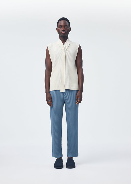 A model wears the HOMME PLISSÉ ISSEY MIYAKE MONTHLY COLORS SEPTEMBER top.