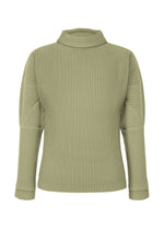 A product shot of the HOMME PLISSÉ ISSEY MIYAKE MONTHLY COLORS NOVEMBER top in mangan green (64).
