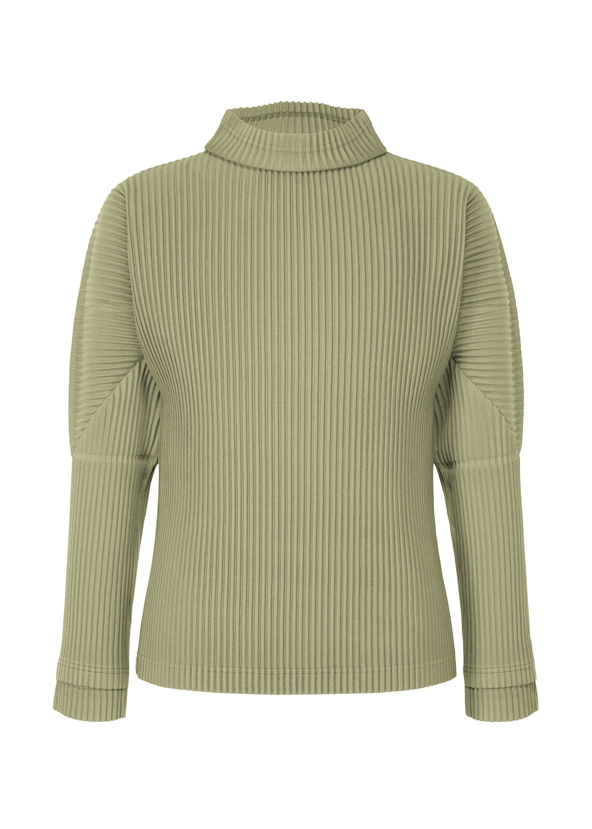 A product shot of the HOMME PLISSÉ ISSEY MIYAKE MONTHLY COLORS NOVEMBER top in mangan green (64).