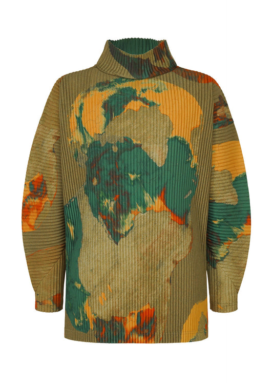 A product shot of the HOMME PLISSÉ ISSEY MIYAKE PAINTED STONE clothing in green (62).