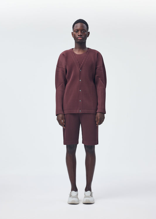 A model wears the HOMME PLISSÉ ISSEY MIYAKE COLOR PLEATS shirt.
