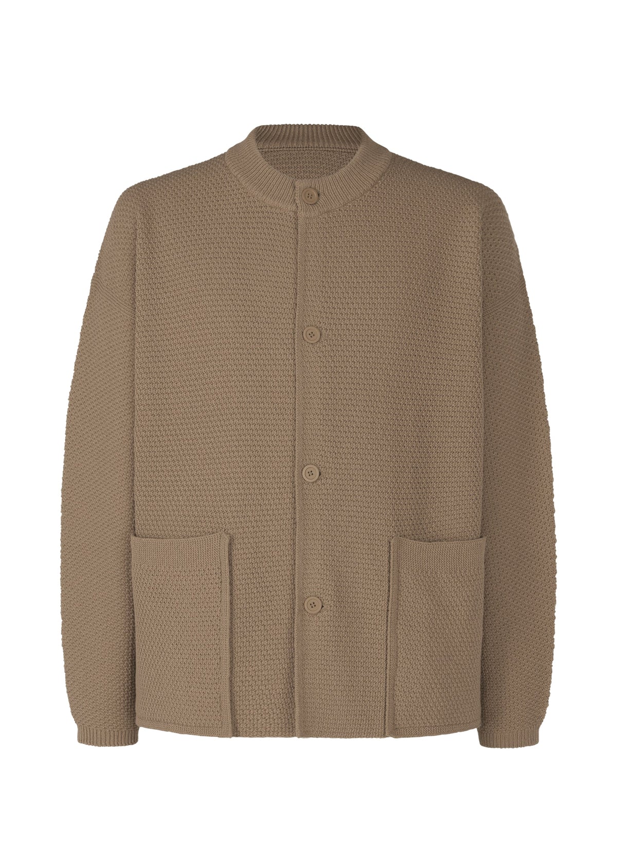 A product shot of the HOMME PLISSÉ ISSEY MIYAKE RUSTIC KNIT jacket in greige (19).