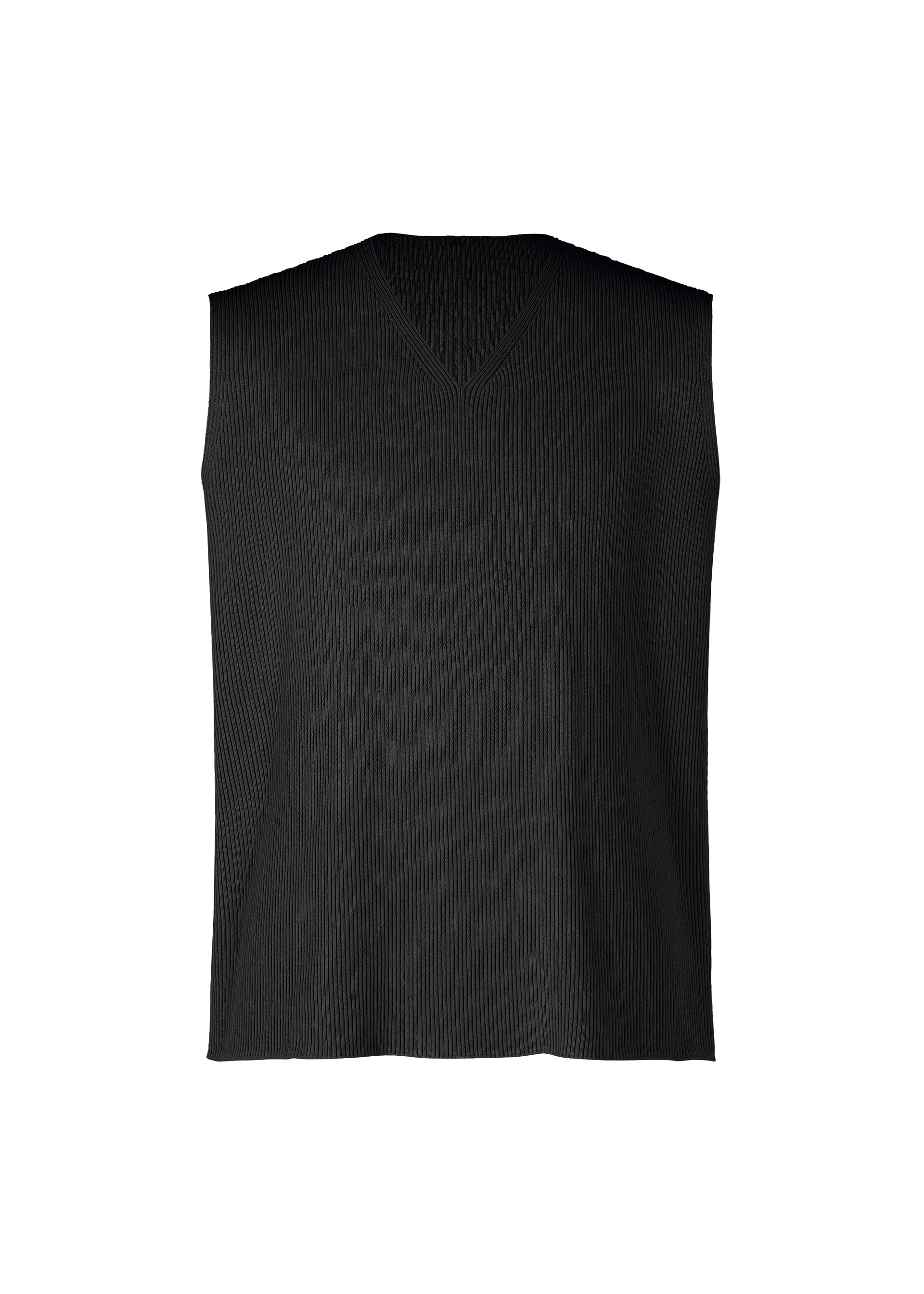 A product shot of the HOMME PLISSÉ ISSEY MIYAKE BASIC KNIT vest in black (15).