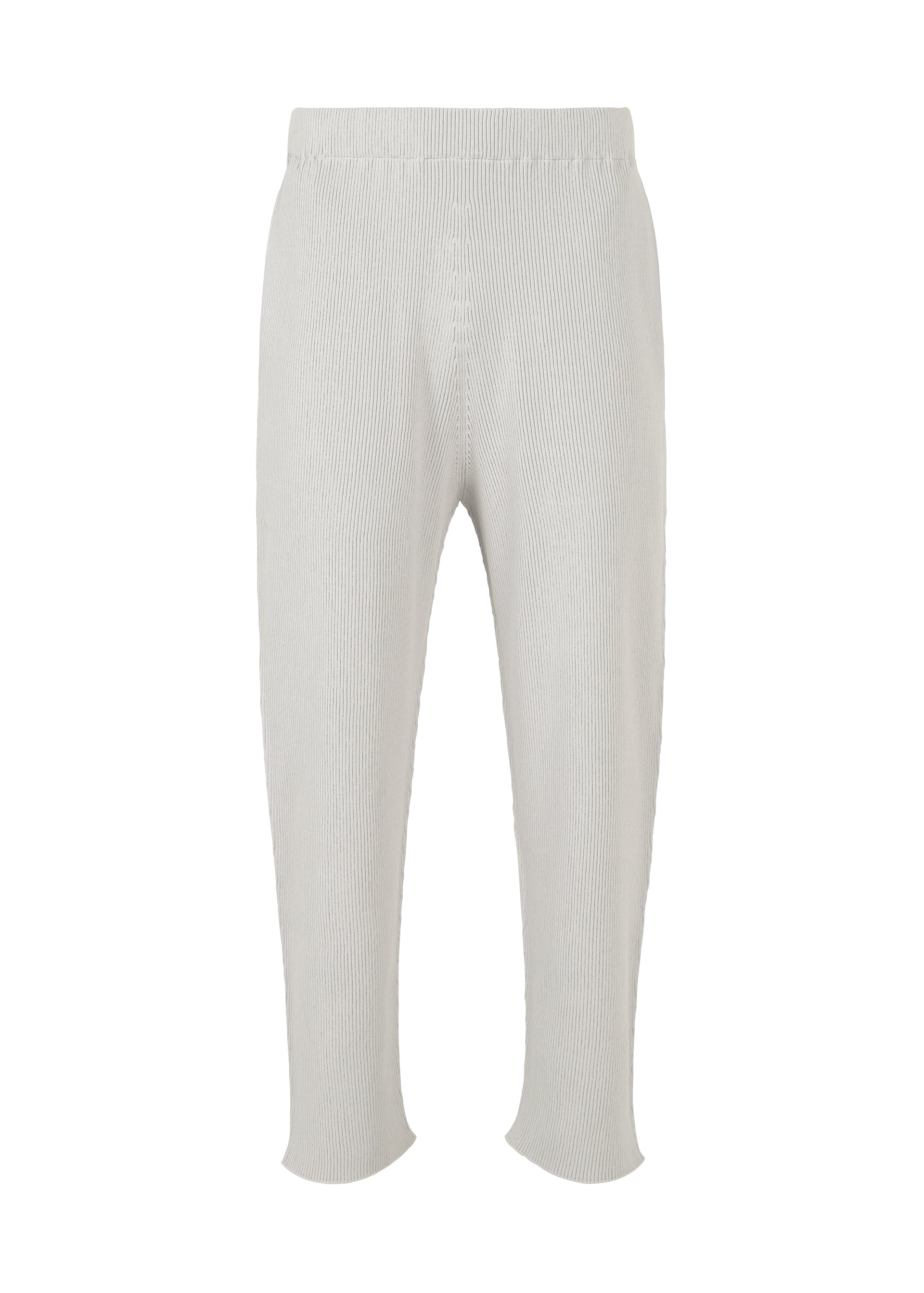 A product shot of the HOMME PLISSÉ ISSEY MIYAKE BASIC KNIT trousers in light grey (11).