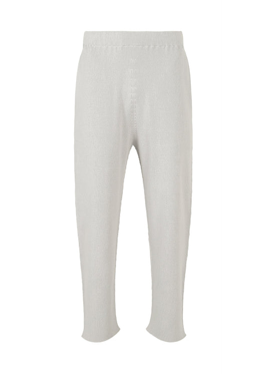 A product shot of the HOMME PLISSÉ ISSEY MIYAKE BASIC KNIT trousers in light grey (11).