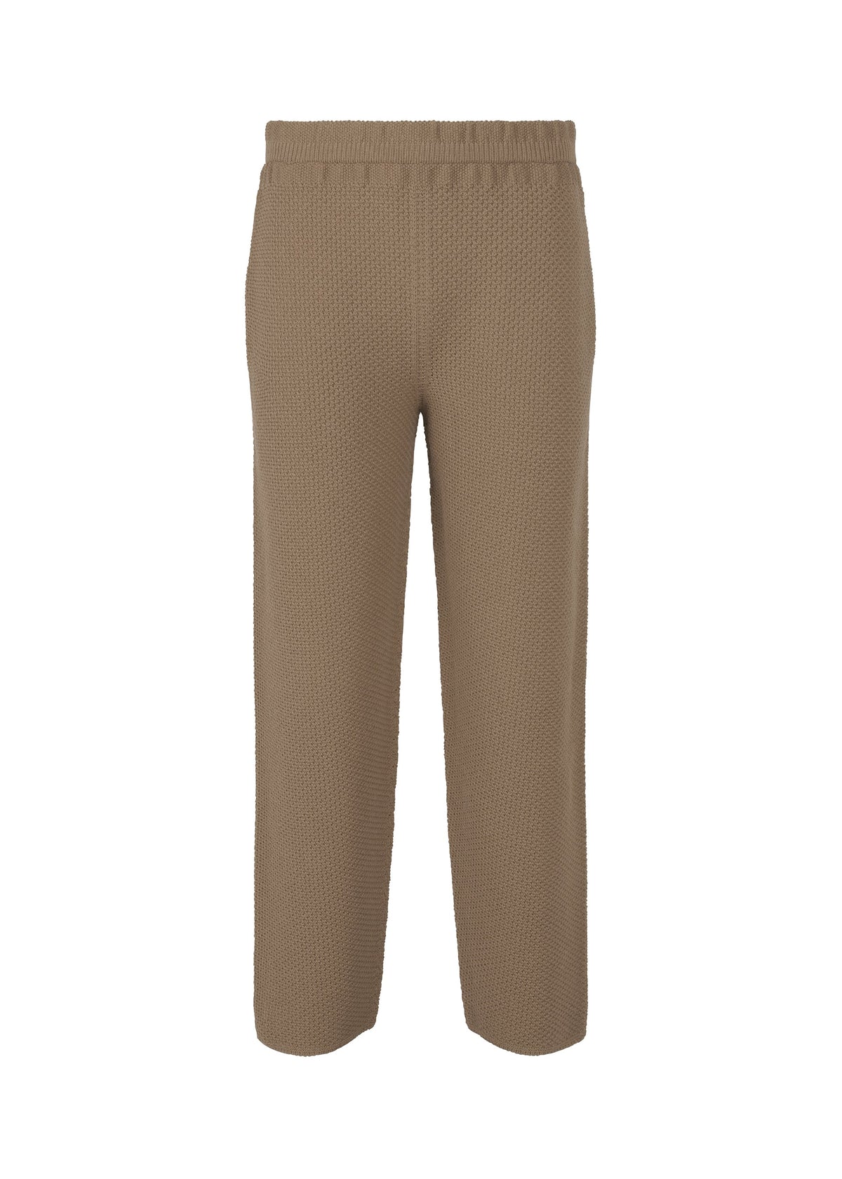 A product shot of the HOMME PLISSÉ ISSEY MIYAKE RUSTIC KNIT trousers in greige (19).