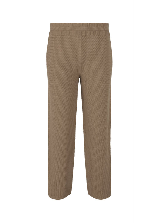 A product shot of the HOMME PLISSÉ ISSEY MIYAKE RUSTIC KNIT trousers in greige (19).