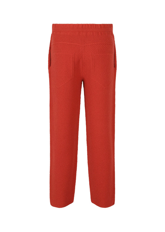 A detail shot of the HOMME PLISSÉ ISSEY MIYAKE RUSTIC KNIT trousers.