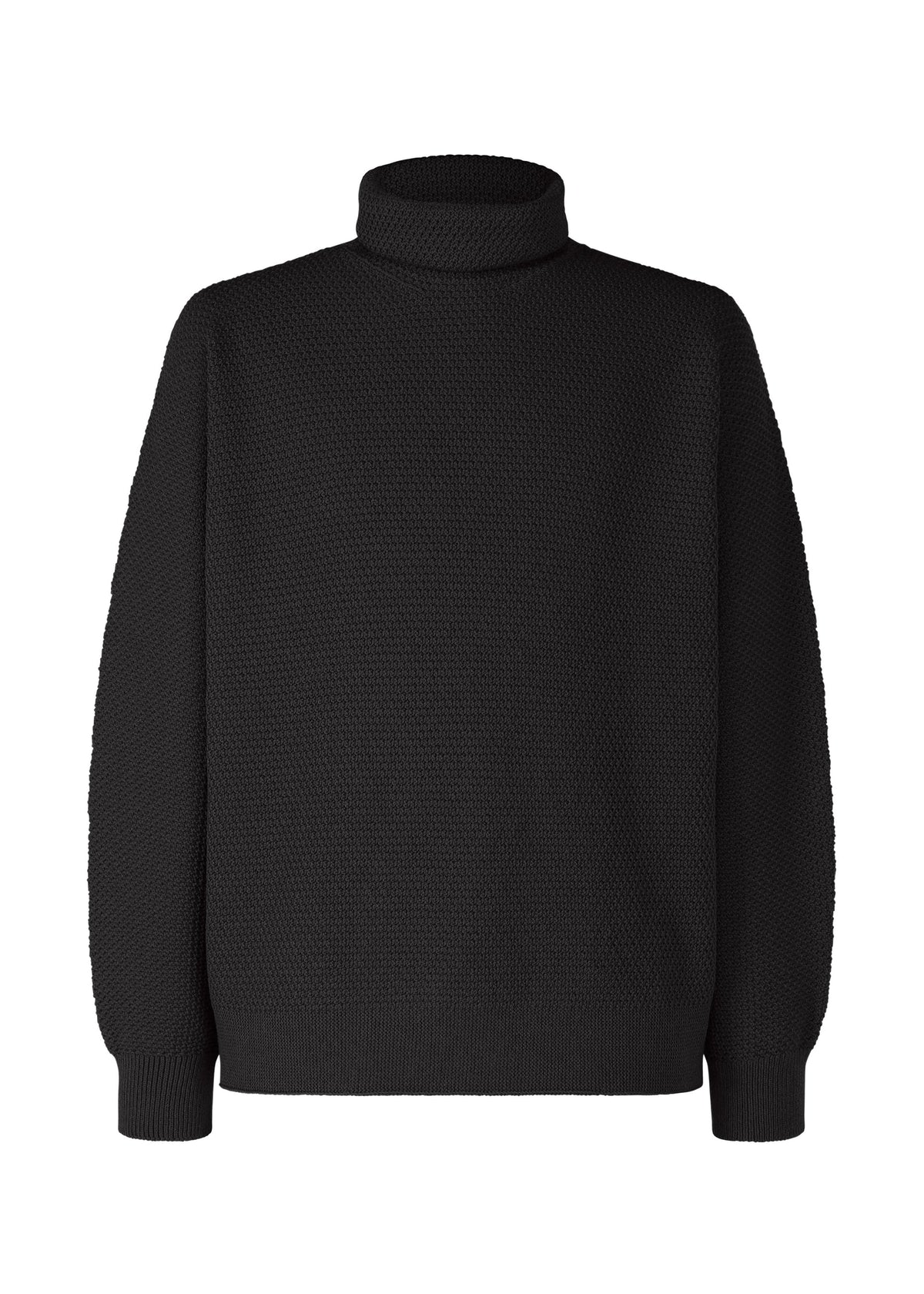 A product shot of the HOMME PLISSÉ ISSEY MIYAKE RUSTIC KNIT top in black (15).