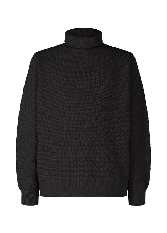 A product shot of the HOMME PLISSÉ ISSEY MIYAKE RUSTIC KNIT top in black (15).