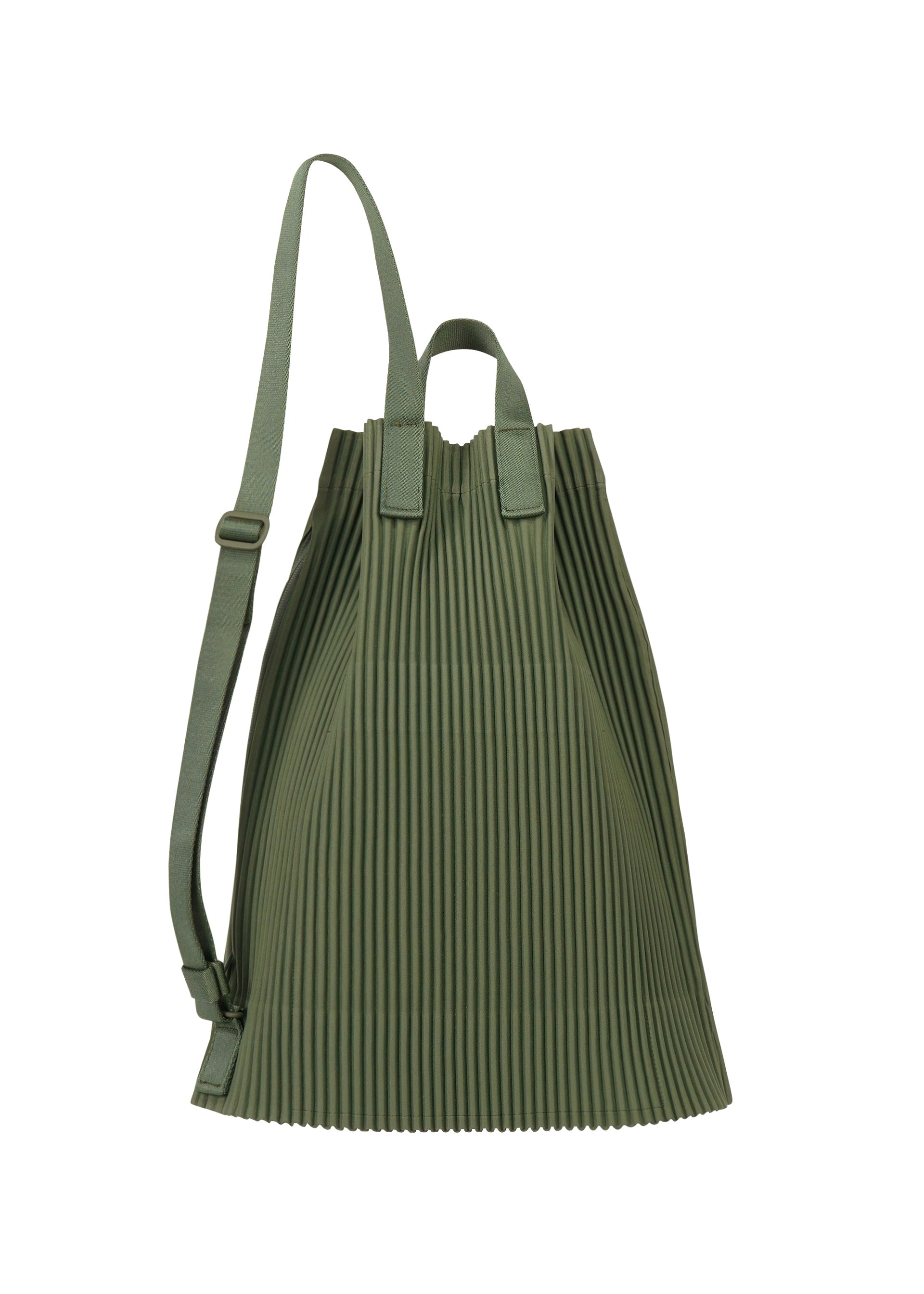 A detail shot of the HOMME PLISSÉ ISSEY MIYAKE DRAWSTRING PLEATS BAG bag.