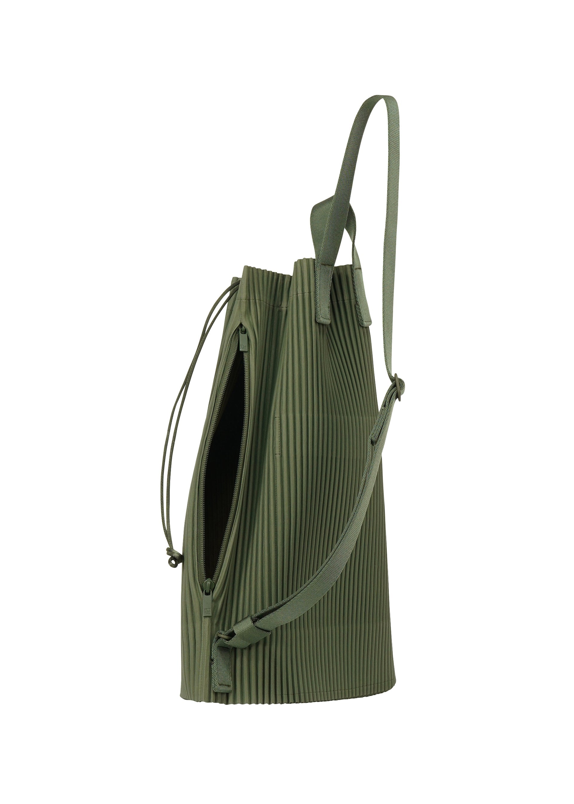 A detail shot of the HOMME PLISSÉ ISSEY MIYAKE DRAWSTRING PLEATS BAG bag.