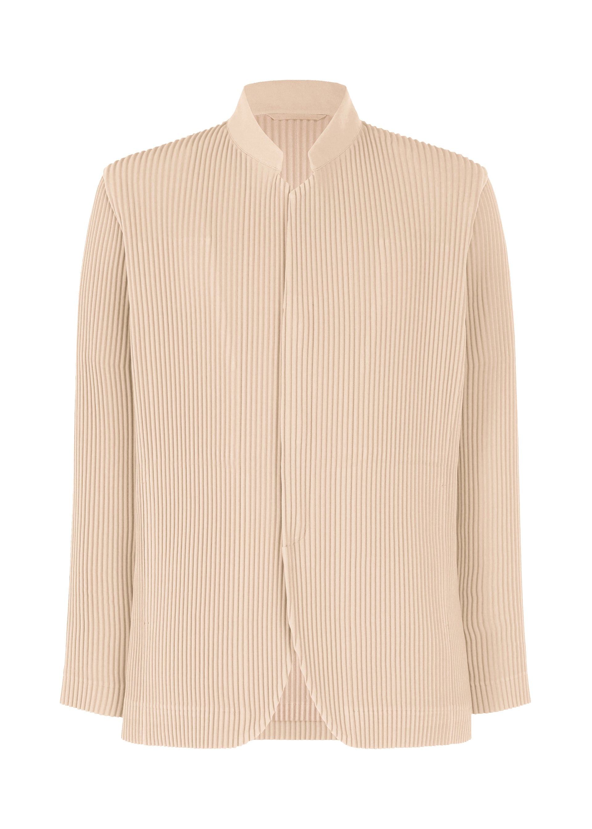 A product shot of the HOMME PLISSÉ ISSEY MIYAKE TUXEDO PLEATS jacket in beige (40).