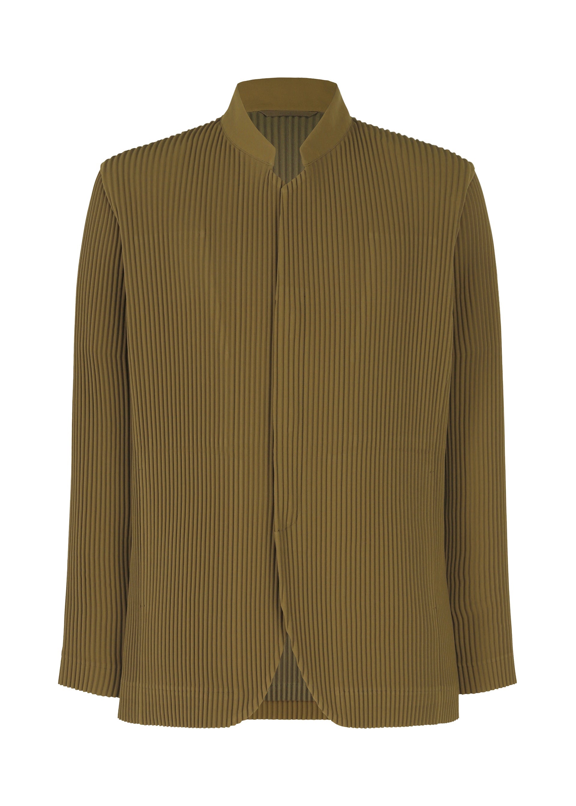 A product shot of the HOMME PLISSÉ ISSEY MIYAKE TUXEDO PLEATS jacket in khaki (65).