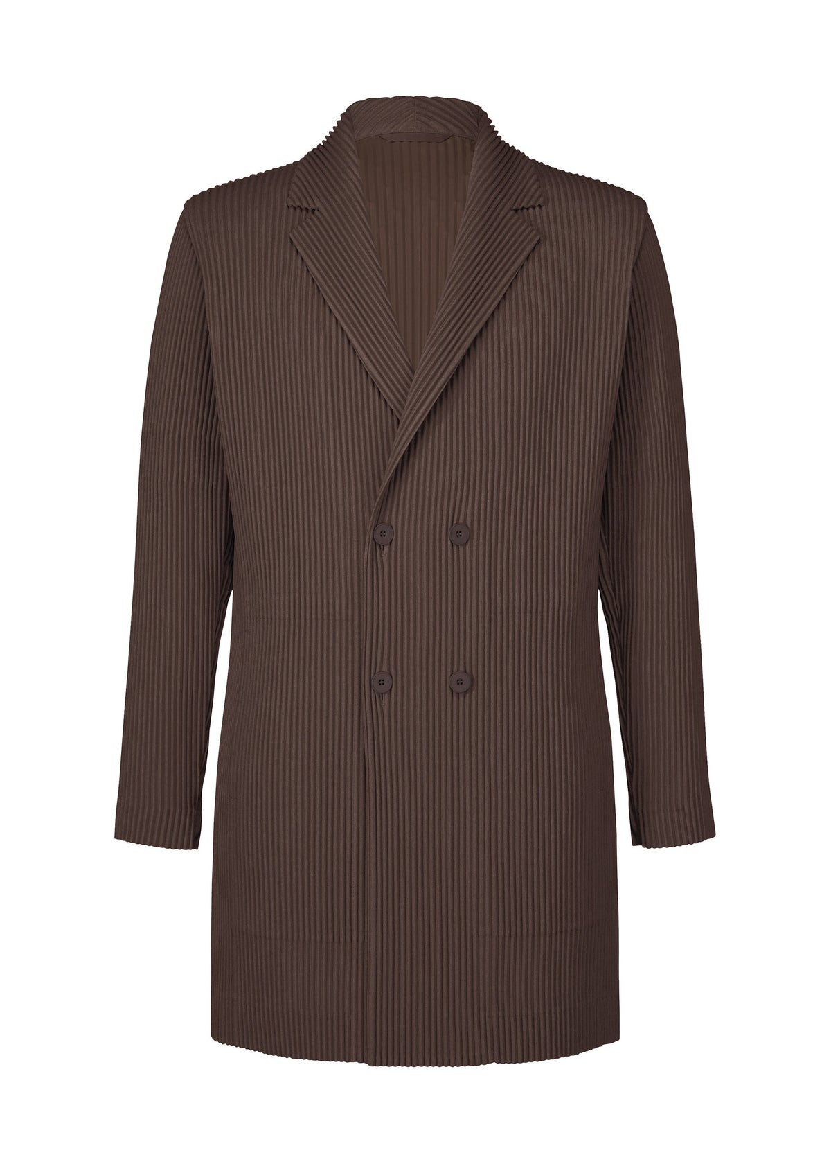 A product shot of the HOMME PLISSÉ ISSEY MIYAKE LINEN LIKE jacket in brown (44).