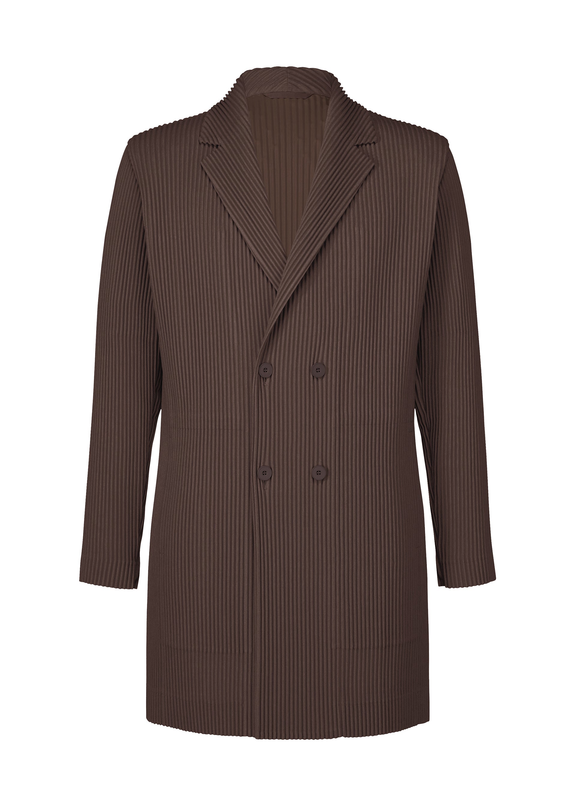 A product shot of the HOMME PLISSÉ ISSEY MIYAKE LINEN LIKE jacket in brown (44).