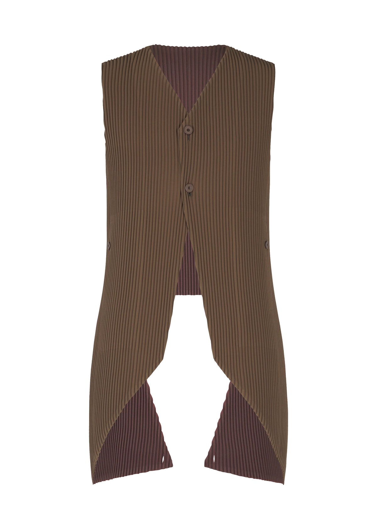 A product shot of the HOMME PLISSÉ ISSEY MIYAKE TUXEDO PLEATS vest in brown (44).