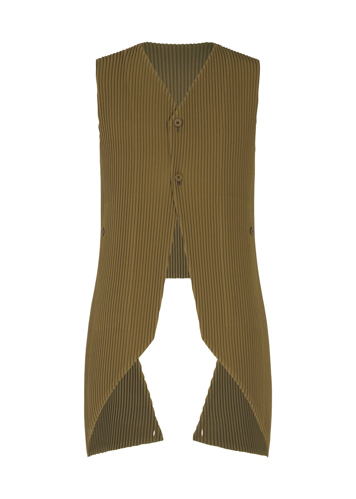 A product shot of the HOMME PLISSÉ ISSEY MIYAKE TUXEDO PLEATS vest in khaki (65).