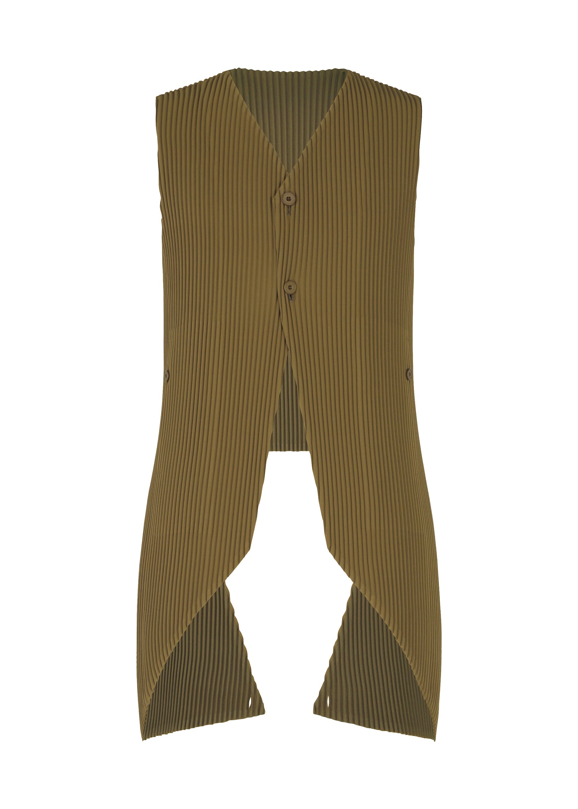A product shot of the HOMME PLISSÉ ISSEY MIYAKE TUXEDO PLEATS vest in khaki (65).