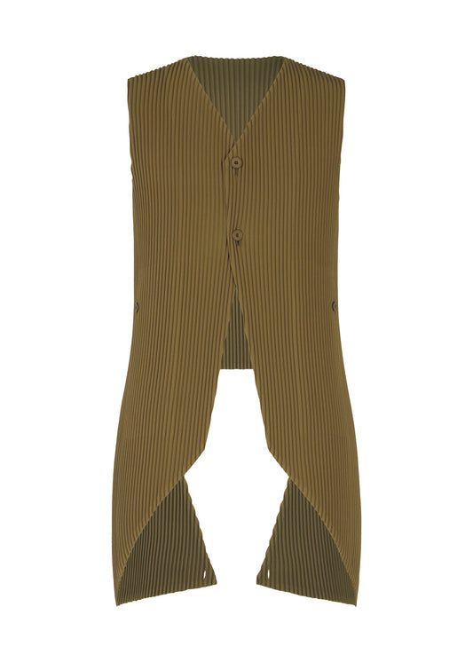 A product shot of the HOMME PLISSÉ ISSEY MIYAKE TUXEDO PLEATS vest in khaki (65).