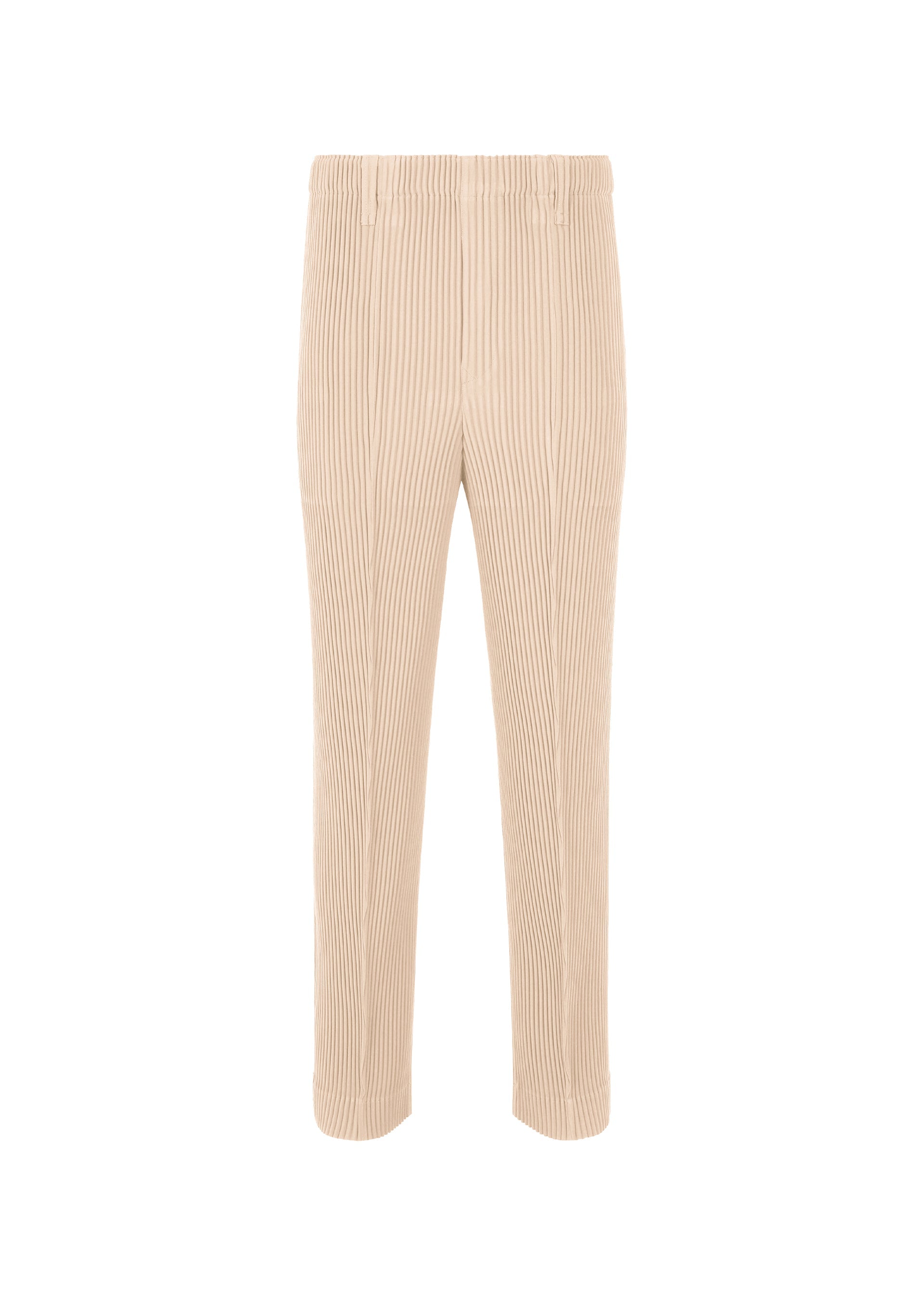 A product shot of the HOMME PLISSÉ ISSEY MIYAKE TUXEDO PLEATS trousers in beige (40).