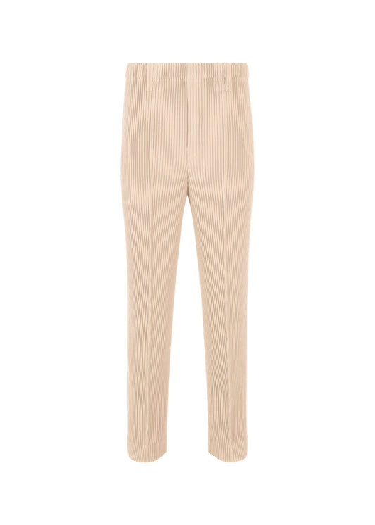 A product shot of the HOMME PLISSÉ ISSEY MIYAKE TUXEDO PLEATS trousers in beige (40).