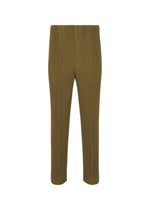 A product shot of the HOMME PLISSÉ ISSEY MIYAKE TUXEDO PLEATS trousers in khaki (65).
