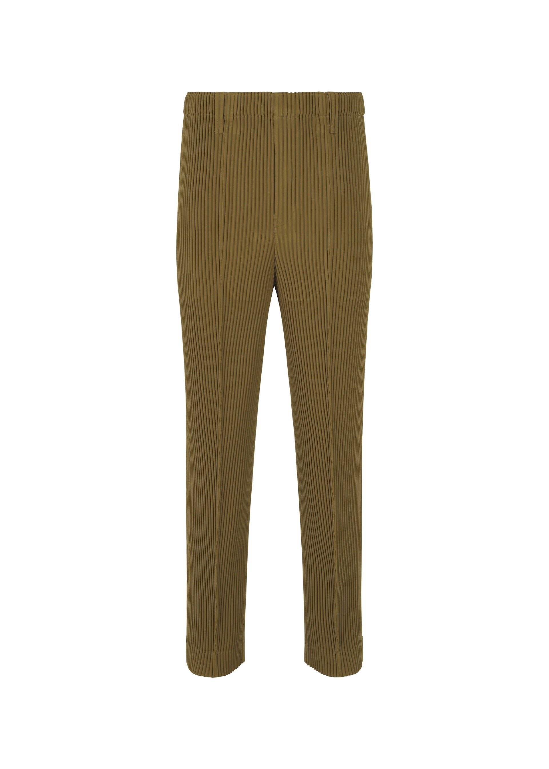 A product shot of the HOMME PLISSÉ ISSEY MIYAKE TUXEDO PLEATS trousers in khaki (65).