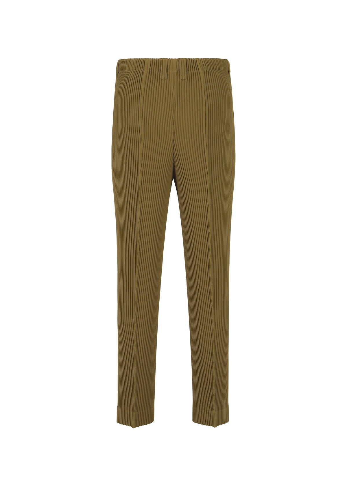 A detail shot of the HOMME PLISSÉ ISSEY MIYAKE TUXEDO PLEATS trousers.
