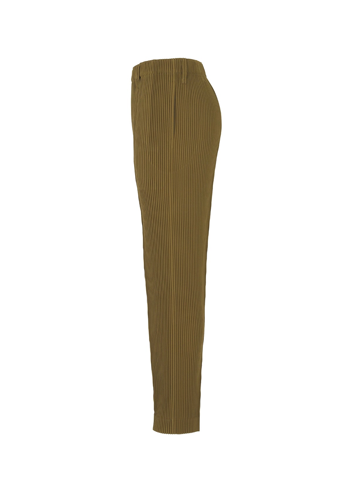 A detail shot of the HOMME PLISSÉ ISSEY MIYAKE TUXEDO PLEATS trousers.