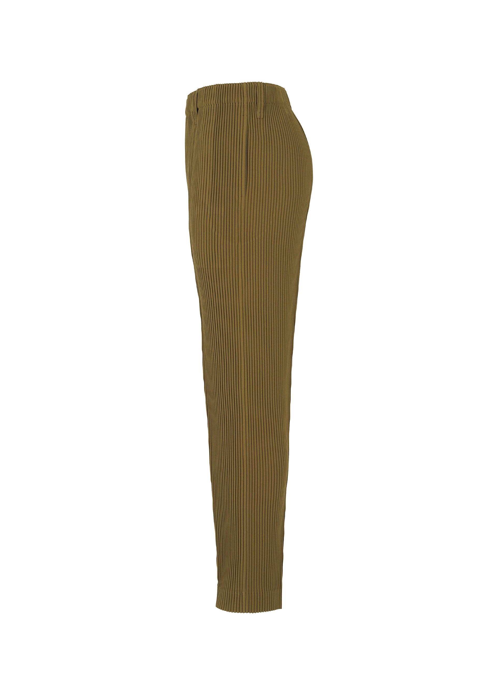 A detail shot of the HOMME PLISSÉ ISSEY MIYAKE TUXEDO PLEATS trousers.