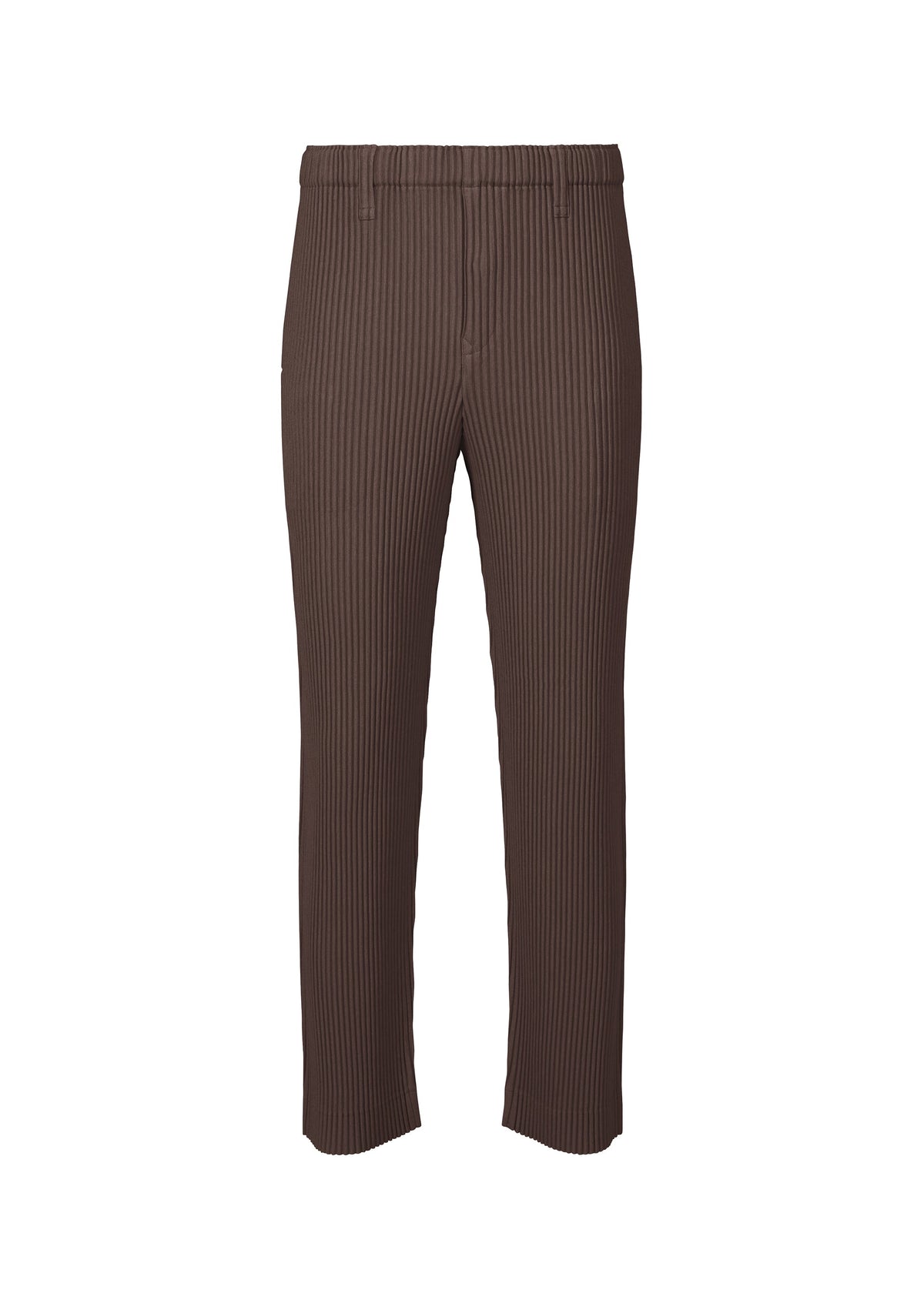 A product shot of the HOMME PLISSÉ ISSEY MIYAKE LINEN LIKE trousers in brown (44).