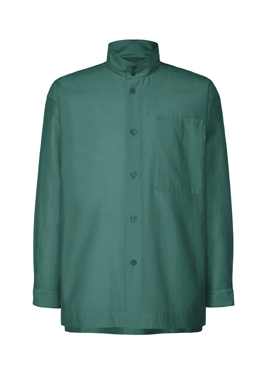 A product shot of the HOMME PLISSÉ ISSEY MIYAKE CRYSTALLINE WOOL BLEND shirt in green (62).