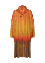 A product shot of the HOMME PLISSÉ ISSEY MIYAKE PAINT BRUSH CLOSE UP coat in orange (32).