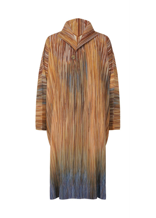 A product shot of the HOMME PLISSÉ ISSEY MIYAKE PAINT BRUSH CLOSE UP coat in brown (44).