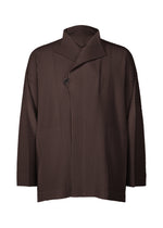 A product shot of the HOMME PLISSÉ ISSEY MIYAKE WEAR OR WRAP jacket in aubergine black (18).