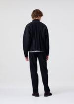 A model wears the HOMME PLISSÉ ISSEY MIYAKE MULTI-FASTENED multi-fastened-jacket-lucca-storico-blue.