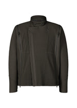 A product shot of the HOMME PLISSÉ ISSEY MIYAKE MULTI-FASTENED jacket in pizza scorch brown.