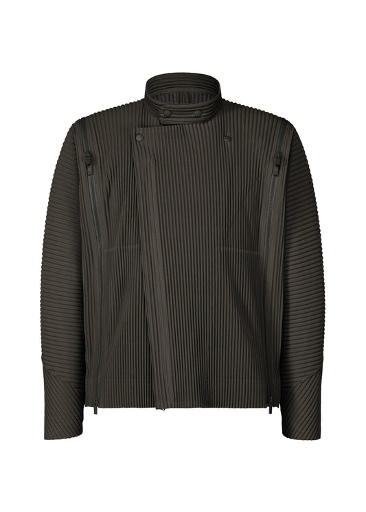 A product shot of the HOMME PLISSÉ ISSEY MIYAKE MULTI-FASTENED jacket in pizza scorch brown.